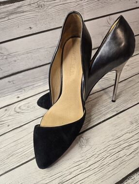 L.A.M.B. Gwen Stefani Black D’Orsay Pumps Metal Heel Cutout Stiletto 8M